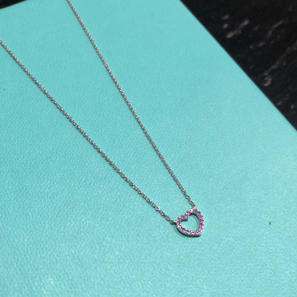 Tiffany & Co. Jewelry - NWT Mini Pink Sapphire Metro Heart Necklace - 16”